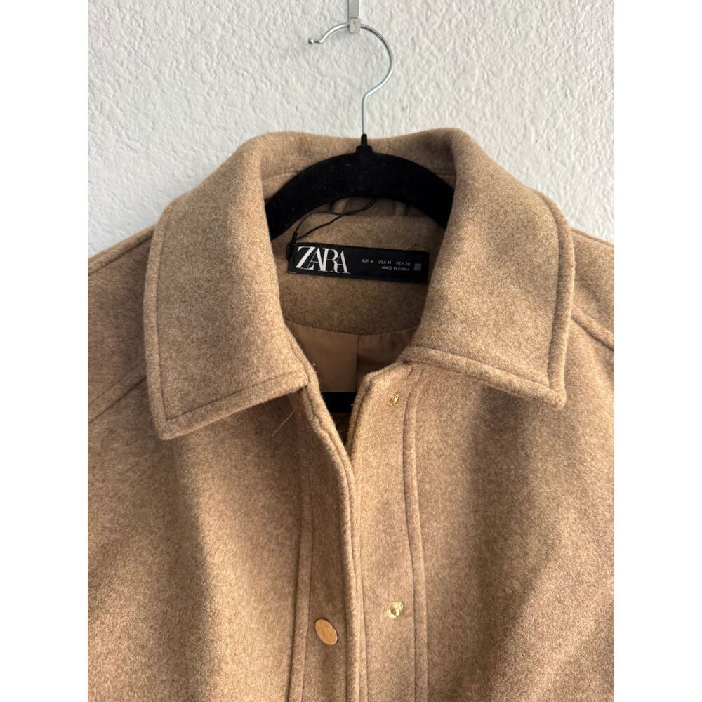 Zara Cropped Wool Blend Utility Jacket Camel Medium NWOT - Picture 4 of 5